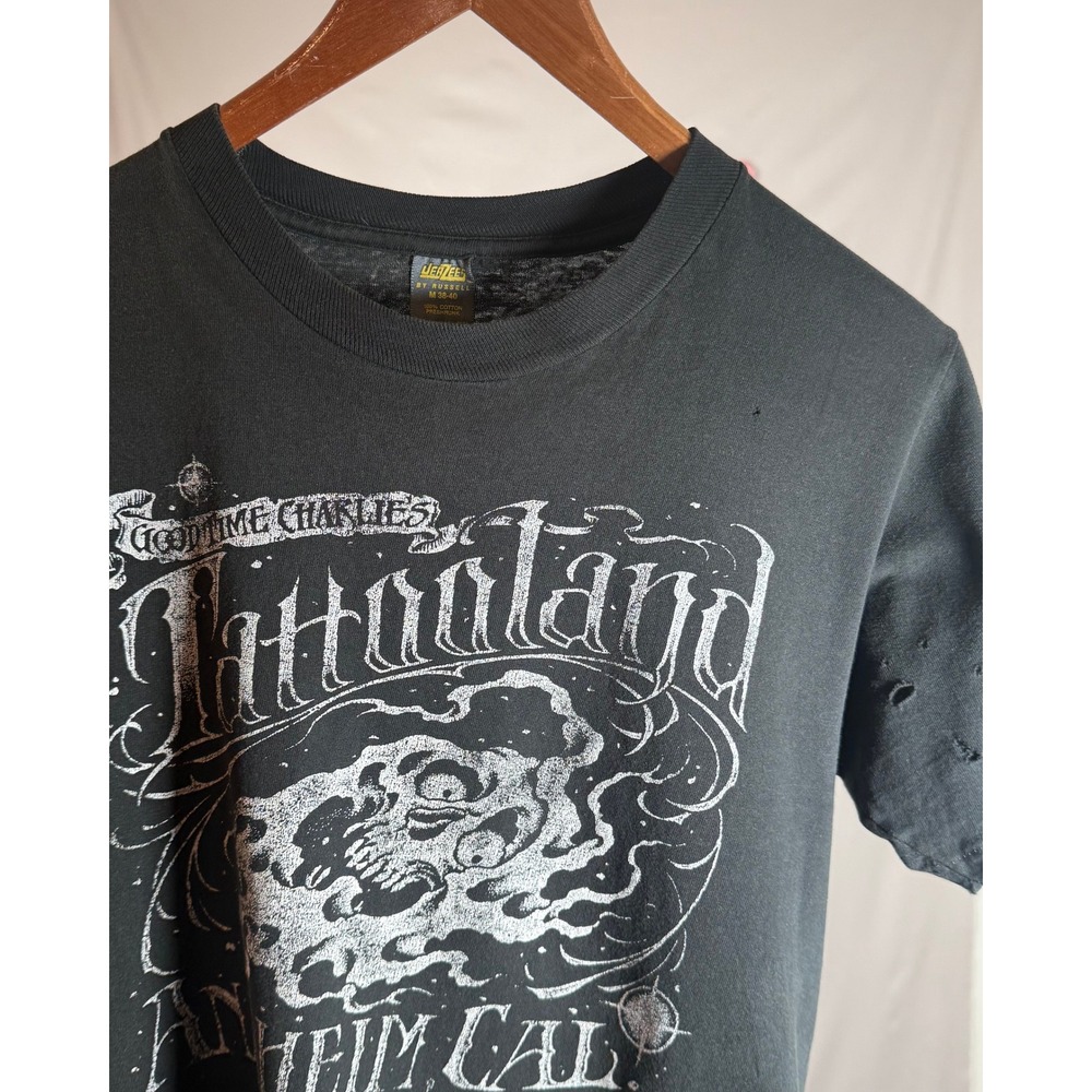 Vintage Good Time Charlie's Tattooland Anaheim T-Shirt Jerzees Black Medium Dist - Picture 2 of 3